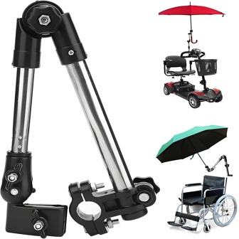 Umbrella Mount Stand, High-Quality Stainless Steel Rotary Umbrella Connector, Bicycle Umbrella Mount Holder, Wheelchair Stroller Bicycle Umbrella Attachment Handle Bar Holder Clamp Supporter Connector, Sturdy For Handlebars With Diameter Of 20-25mm