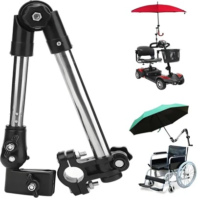 雨伞支架，高品质不锈钢旋转雨伞连接器，自行车雨伞支架，轮椅婴儿车自行车雨伞附件车把支架夹持器连接器，坚固耐用，适用于直径为 20-25 毫米的车把