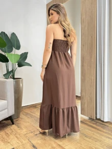 Long Strapless Dress With Multi-Form Babad Adjustment - 鏽棕色 - 查看 2