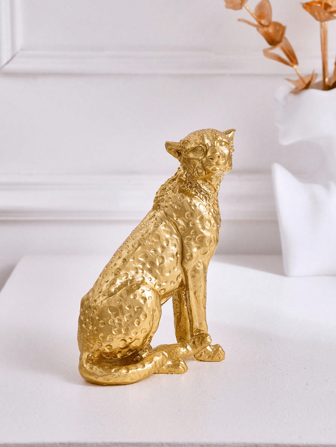 1pc Resin Vintage Leopard Crouching Figurine Decor, Suitable For Study, Foyer, Office, Hotel Decoration