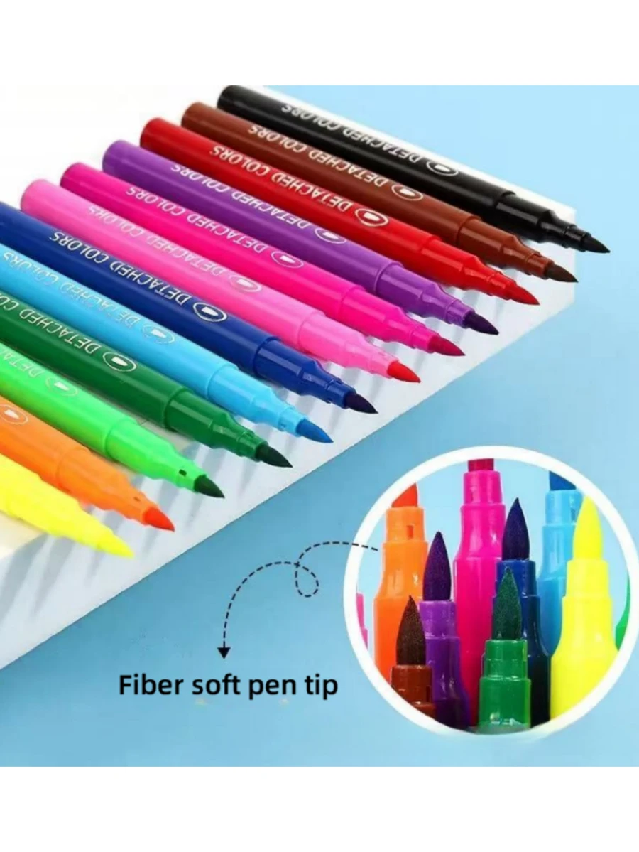 12-Color Soft-Head Watercolor Pen Set Large Capacity Drawing Pen Student Art Drawing Color Pen + Cartoon Mini Doodle A 50 DIY Notes Coloring Book Watercolor Coloring Book Drawing Book - Multicolor - View 1