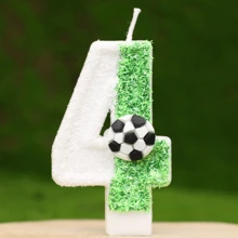 Creative Hot-Selling 0-9 Numeric & Letter DIY Birthday Cake Candle, Handmade Party Festival Decoration Candle, White & Green Bicolor, Colorful Glitter Football Field Design, For Birthdays, Celebrations, Photo Props, 1 Pc