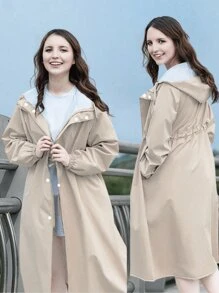1pc Fashion, Breathable, Adult Waterproof Long Raincoat, Raincoat Hooded Outdoor Hiking Travel Fishing Thickened Drawstring Slim Fitted Rain Poncho, Waterproof & Rainproof Lightweight Hooded Rain Coat, Summer Cooling,Beach,Travel