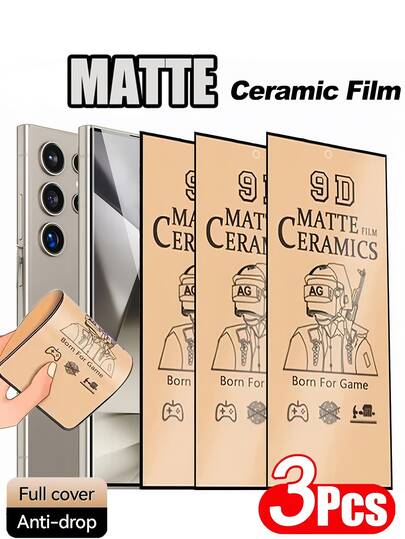 Protetor de tela de celular com membrana cerâmica fosca 3 peças, película temperada compatível com iPhone 17 16 Pro Max/compatível com Samsung Galaxy S Series/Série A, sem bolhas, fácil de colar, fosco, antirreflexo, antiimpressão digital, à prova de explosão, resistente a arranhões