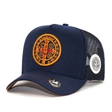 Men's Women's Trucker Hat Saint Benedict Medal Curved Brim - 藏蓝色 - 查看 1