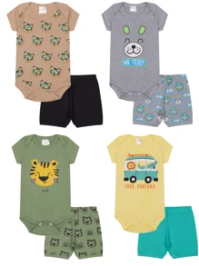 Kit 10 Peças de Roupas Infantil Bebê Menino Masculino 5 Body + 5 Tapa Fralda/Shorts