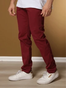 Men's Lycra Spandex Skinny Slim Colorful Jeans - Burgundy - View 4