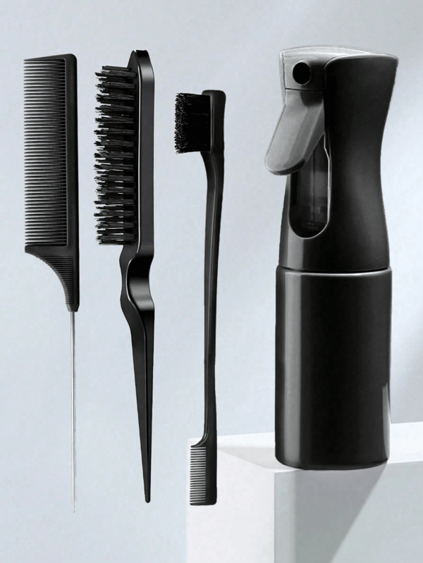 Set de belleza y peinado rosa de 4 piezas que incluye botella rociadora, peine de estilo, set de peines de peinado. Set de 3 peines de peinado que incluye cepillo para dar volumen, peine de cola de rata y cepillo para el cabello, adecuado para mujeres para dar forma, peinar y alisar el cabello.