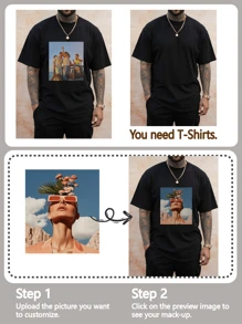 Customized Photo Printed Plus Size Men's T-Shirt, Personalized Design, Custom Made Plus Men's Wear, Summer Loose Plus Size T-Shirt Customization, Upload Your Friend/Selfie/Family/LOGO/Pet Photo, Birthday/Father's Day/Valentine's Day Gift, Team Uniform Outdoor Wear Customization, Personalized Image Round Neck Plus Size Short Sleeve Loose Fit Men's T-Shirt, Holiday Gift, Birthday Gift Customization, Plus Size Men's T-Shirt, T-Shirt Pattern Customization, Summer Men's Plus Size Top