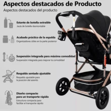 Baby Stroller With Baby Carrier, Baby Stroller With Walking Stick - Black - View 6