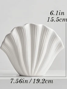 1pc Autumn Bohemian Style Shell-Shaped Vase For Living Room Decor, Modern Home Decor, Unique Farmhouse Decor, Aesthetic Room Decor, Nordic Decor, Shelf Decor, Centerpiece Table Decor - White - View 6
