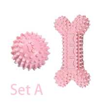 4 paquetes de juguetes para cachorros de 2 a 8 meses, juguetes para masticar de perros, limpieza de dientes de cachorros, dispensador de alimentos, hueso de goma suave, pelota divertida, rosquilla interactiva, mancuerna de premio para perros pequeños y medianos, color rosa
