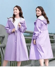 1pc Fashion, Breathable, Adult Waterproof Long Raincoat, Raincoat Hooded Outdoor Hiking Travel Fishing Thickened Drawstring Slim Fitted Rain Poncho, Waterproof & Rainproof Lightweight Hooded Rain Coat, Summer Cooling,Beach,Travel