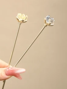 1pc/2pcs Elegant Traditional Lotus Flower Hair Clips, Unique High-End Look - Multicolor - View 4