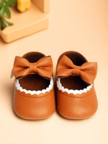1 Pair Fashionable Soft PU Comfortable Cute Bowknot Toddler Flat Shoes - Brown - View 3