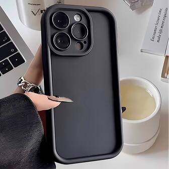 1 件简约梯形图案手机壳，哑光黑色镜头框架楼梯设计防震全覆盖软壳适用于 X/11/12/13/14/15/16/Pro/Max/Plus/XR 防水防摔防刮