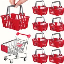 Set de 10 mini carritos de compras de metal con canasta, conjunto de carros de supermercado rojos, juguete creativo en miniatura, estilos diversos, para utilizar como decoración de fotos, oficina, hogar, cocina, regalos de cumpleaños, fiestas, cestas, contenedores - Multicolor - Ver 2