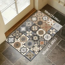 1 pieza Alfombra de entrada retro de silicona con estampado, felpudo de bienvenida con cuadros de colores, alfombra antideslizante y absorbente para cocina, estilo granja, entrada, interiores, habitación, cocina, comedor, pequeña oficina/oficina en casa, fregadero, lavandería - FUCFD160 - Ver 6