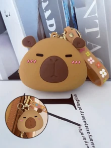 2 pièces Porte-monnaie mini chic Capybara avec porte-clés - en silicone, porte-rouge à lèvres zippé multifonctionnel, design de dessin animé mignon pour femmes, porte-monnaie, décoration de sac à dos d'étudiant, pendentif de mini sac, porte-clés, accessoires de téléphone portable uniques, convenant aux portefeuilles et accessoires de téléphone portable des femmes, à offrir à des amis, à la famille, à des petites amies, aux accessoires de plein air, aux accessoires de fête, aux cadeaux, aux souvenirs, aux pendentifs de sac à main de femme, aux pendentifs de voiture, aux cadeaux pour femmes et filles