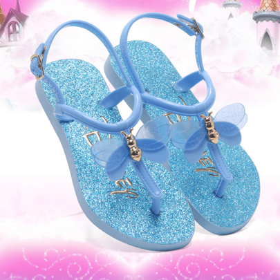 Sandália Infantil Brilhante Rasteirinha Confortável Chinelo de Menina Borboleta