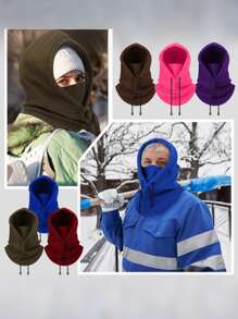 [1pc Windproof Balaclava Mask] 1pc Windproof Balaclava Ski Mask Hat, Warm Fleece Neck Warmer For Men & Women, Polyester Non-Woven Fabric, Moisture Wicking, Adjustable Drawstring, Solid Color, Stretch, For Outdoor Sports, Cycling, Motorcycle, Christmas - Winter Season