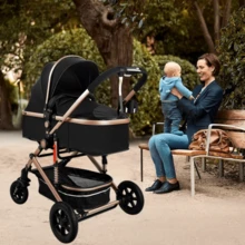 Baby Stroller With Baby Carrier, Baby Stroller With Walking Stick - Black - View 3