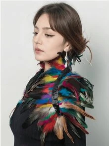 1pc Natural Feather Scarf, Women Costume Role Play Black Luxury Feather Shoulder Accessory, Sexy Punk Gothic Style Feather Shawl, Gothic Feather Vest Cape, Costume For Festivals, Parties, Performances - Black - View 8