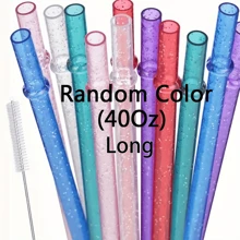 12pcs, Straw, Reusable Clear Plastic Glitter Straws, 12.4/9.06 Inch Extra Long Tumbler Straws For Cups, 1 Gallon, Water Bottles, Straw With Cleaning Brush, Party Supplise(1/3/6/12pcs)