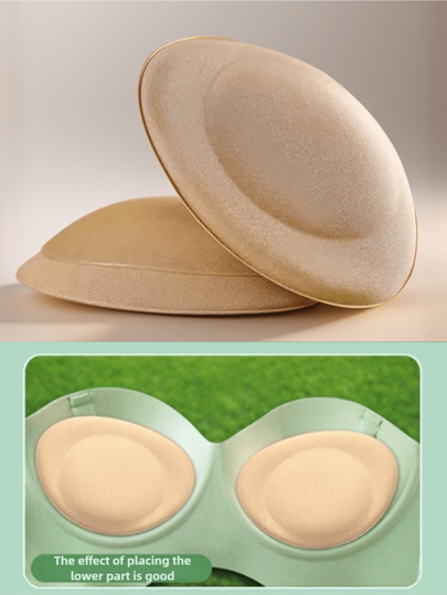 1 Pair Of Double Sided Adhesive Pads Sticky Bikini Pad Inserts For Sports Bra Swimsuit Beige Suitable For Full Busted Bras, Swimsuits Or Bikinis