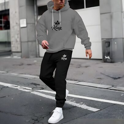 Conjunto Moletom Calça Com Capuz de Poliéster para Homem - Conjunto de Roupas Casuais de Primavera/Outono/Inverno CJ014