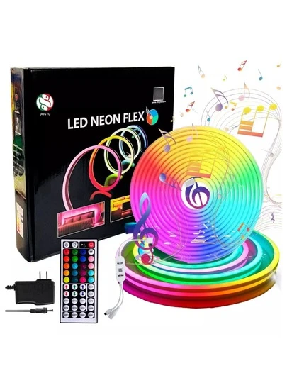 Tira Led Neón Flexible Multicolor con Uso de App para Ajustar el Color y  Audiorítmico  de 5 Metros de Alta Calidad Neón y Colores Vibrantes Atmósfera Encantadora  Fácil de Instalar Flexible Ideal para Iluminar Hogar Jardín o Fiesta