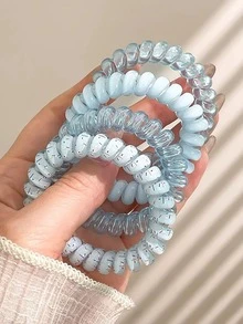 4 件装蓝色调碎花弹力发圈，适合女士，甜美可爱的发圈，多功能，优雅，简约，适合日常佩戴、通勤、派对、度假、发型设计、洗漱、化妆、服装配饰