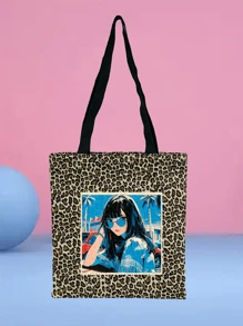 1 pièce Sac fourre-tout en canevas personnalisé, imprimé paysage/illustration, design unique, pliable, grande capacité, léger, mode, sac à épaule décontracté