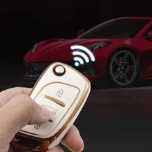 1 pièce Nouveau étui à clé de voiture pliable en TPU avec porte-clés, coque de couverture pour Citroën C1, C2, C3, C4, C5, Peugeot 306, 307, 407, 408, 807, DS, DS3, DS4, DS5, DS6, Berlingo 2/3 boutons. Sac à clés à la mode et convient aux filles.