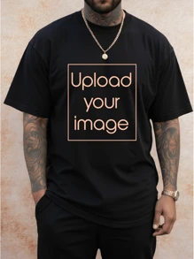 Customized Photo Printed Plus Size Men's T-Shirt, Personalized Design, Custom Made Plus Men's Wear, Summer Loose Plus Size T-Shirt Customization, Upload Your Friend/Selfie/Family/LOGO/Pet Photo, Birthday/Father's Day/Valentine's Day Gift, Team Uniform Outdoor Wear Customization, Personalized Image Round Neck Plus Size Short Sleeve Loose Fit Men's T-Shirt, Holiday Gift, Birthday Gift Customization, Plus Size Men's T-Shirt, T-Shirt Pattern Customization, Summer Men's Plus Size Top