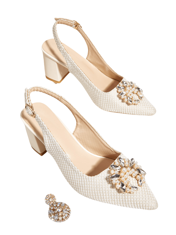 Pointed-Toe Mary Jane Women Heel Shoes, 2025 Spring/Autumn New Faux Pearl Buckle Decoration Fashion Flats