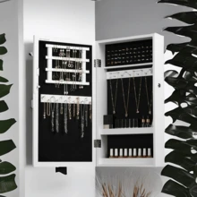 SONGMICS Wall-Mounted Jewelry Cabinet Armoire, Lockable Mirror Storage Organizer For Space Saving Jewelry Storage Organizer - 白色 - 查看 3