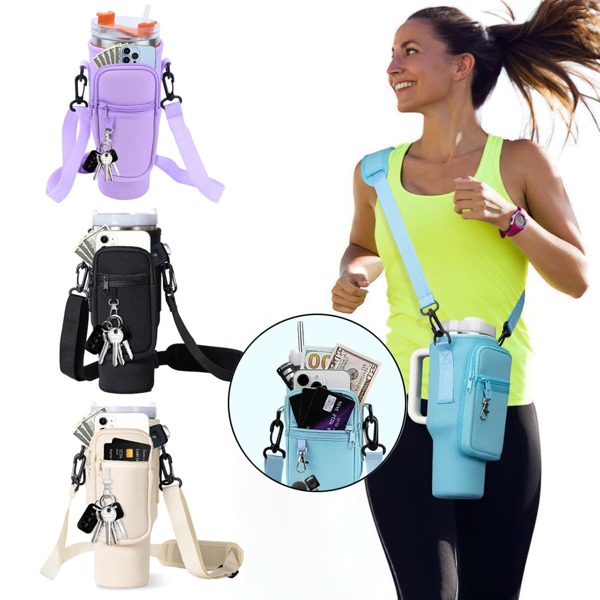 1pc Water Bottle Carrier Bag With Phone Pocket For Cup 40/30oz, Insulated Neoprene Water Bottle Holder Cross-Boday Bag With Adjustable Shoulder & Handheld Strap Cup Accessories (Multicolour)