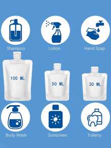 10pcs 30ml/50ml/100ml Portable Lotion Fluid Makeup Packaging Bag,Waterproof Moisture-Proof And Leak-Proof Travel Toiletry Bag Cosmetic Container Reusable Squeeze Stand Up Spout Pouch Refillable Transparent Empty Squeeze Pouch For Shampoo, Body Wash And Lotion Travel Essentials Travel Organizer For Beach Summer Vacation