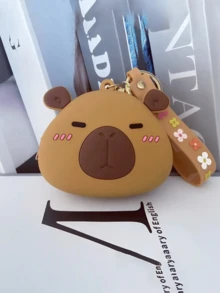 2 pièces Porte-monnaie mini chic Capybara avec porte-clés - en silicone, porte-rouge à lèvres zippé multifonctionnel, design de dessin animé mignon pour femmes, porte-monnaie, décoration de sac à dos d'étudiant, pendentif de mini sac, porte-clés, accessoires de téléphone portable uniques, convenant aux portefeuilles et accessoires de téléphone portable des femmes, à offrir à des amis, à la famille, à des petites amies, aux accessoires de plein air, aux accessoires de fête, aux cadeaux, aux souvenirs, aux pendentifs de sac à main de femme, aux pendentifs de voiture, aux cadeaux pour femmes et filles