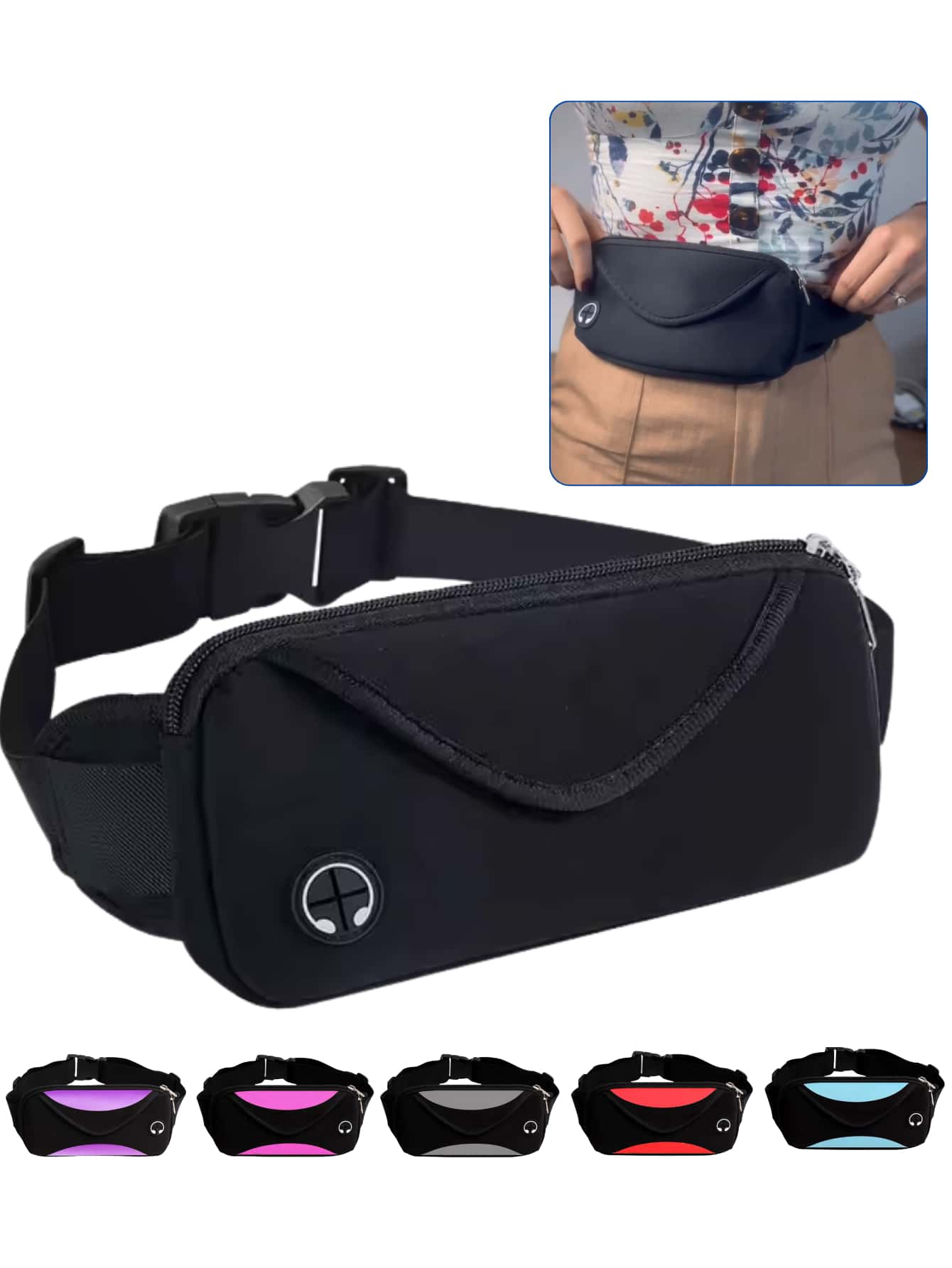 Running Waist Bag Waterproof Sports Cell Phone Holder Fitness Men Women Money Belt - 黑色 - 查看 1