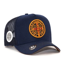 Men's Women's Trucker Hat Saint Benedict Medal Curved Brim - 藏蓝色 - 查看 3