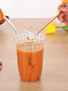 1pc450ml Iced Coffee Cup, Vintage Ribbed Milk Coffee Cup, Cold Brew Coffee Cup, Iced Latte Cup, Flawless Creative Beverage Cup, Family Afternoon Tea Cup, Suitable For Restaurants And Cafes, Halloween Gift, Christmas Gift, Back To School Season, Christmas Tree, Valentine's Day Gift - Multicolor - View 11