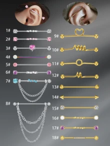 CIZME 1Pc 14G Industrial Barbell Cartilage Earring Body Piercing Jewelry 38mm, Industrial Piercing Jewelry Industrial Piercing,Industrial Earrings For Women Men,Industrial Barbell Stainless Steel Industrial Bar Piercing Iindustrial Bar, Industrial Barbell Helix Piercing Earring Industrial Barbell Ring With CZ Chain Surface Cartilage Earring Body Piercing Jewelry 38mm For Women Daily Wear - Multicolor - View 2