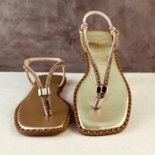 Amizzara Women's Flat Slippers With Adjustable Shiny Rhinestones For Everyday Comfort - Gold - View 9
