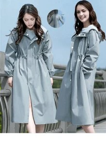 1pc Fashion, Breathable, Adult Waterproof Long Raincoat, Raincoat Hooded Outdoor Hiking Travel Fishing Thickened Drawstring Slim Fitted Rain Poncho, Waterproof & Rainproof Lightweight Hooded Rain Coat, Summer Cooling,Beach,Travel