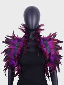 1pc Natural Feather Scarf, Women Costume Role Play Black Luxury Feather Shoulder Accessory, Sexy Punk Gothic Style Feather Shawl, Gothic Feather Vest Cape, Costume For Festivals, Parties, Performances - Black - View 3