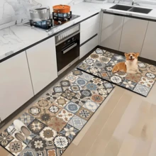 1 pieza Alfombra de entrada retro de silicona con estampado, felpudo de bienvenida con cuadros de colores, alfombra antideslizante y absorbente para cocina, estilo granja, entrada, interiores, habitación, cocina, comedor, pequeña oficina/oficina en casa, fregadero, lavandería - FUCFD160 - Ver 9