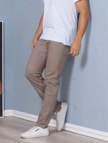 Men's Lycra Spandex Skinny Slim Colorful Jeans - Coffee Brown - View 4