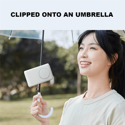 FIORIA Wearable Fan, 6-In-1: Waist Hanging, Desktop, Clamp On Bag, Necklace, Handheld, Clamp On Umbrella, 3-Speed Air Technology For Cooling, 6-Hour Battery Life, Compact & Flexible Portable Design, Hidden Stand Converts To Desktop Fan